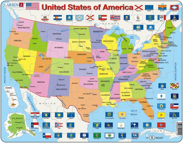 Larsen Lernpuzzle Vereinigten Staaten Von Amerika Politisch In Englisch Von Larsen Puzzle Spielundlern