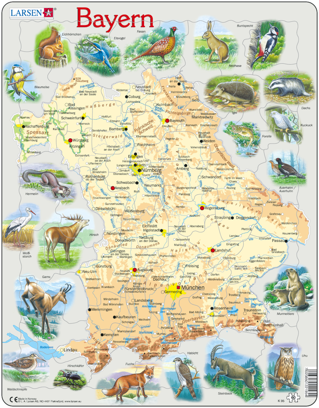 Larsen Lernpuzzle Puzzle Bundesland Bayern (physisch mit ...
