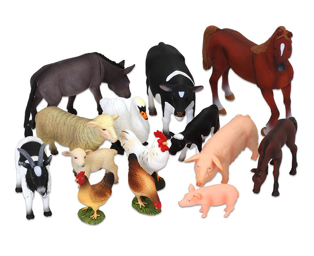 Tierfiguren-Set Bauernhof 3-tlg Spielfiguren mit Schaf Lama Hausrind 3J 
