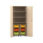 Flexeo Garagenschrank PRO, Ahorn, 2 Rollcontainer, 6 Boxen bunt, 3 Fcher, HxBxT: 190 x 94,4 x 60 cm