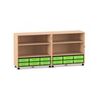 Flexeo Klappwagen Fahrbibliothek, Buche hell, Hhe 92,3 cm, 12 kleine Boxen grn