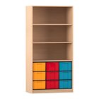 Flexeo Regal, Buche hell, 3 Fcher, 9 groe Boxen bunt, HxBxT: 190 x 94,4 x 48 cm