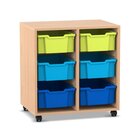 Flexeo Regal PRO, Buche hell, HxBxT: 76,7 x 73,1 x 48 cm, 2 Reihen, 6 groe Boxen Gre M bunt B, Rollen