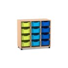 Flexeo Regal PRO, Buche hell, HxBxT: 99,1 x 108,5 x 48 cm, 3 Reihen, 12 groe Boxen bunt B, Sockel