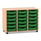 Flexeo Regal PRO, Buche hell, HxBxT: 76,7x108,5x48 cm, 18 kleine Boxen dunkelgrn, Rollen