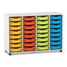 Flexeo Regal PRO, HxBxT: 99.1 x 143.9 x 48 cm, mit 4 Reihen und 32 kleinen Boxen Dekor wei, Sockel, Boxen orange gelb grn hellblau