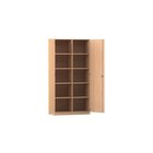 Flexeo Schrank, Buche hell, 10 Fcher, Mittelwand, 2 Tren, Bogengriff mit Schloss, HxBxT: 190 x 126,4 x 40 cm