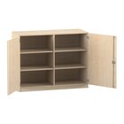 Flexeo Unterschrank Ahorn honig, Sockel, 6 Fcher, 99,1 x 126,4 x 50 cm, Bogengriff mit Schloss