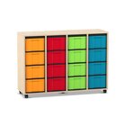 Flexeo Regal Ahorn honig, 4 Reihen, HxBxT: 92,3 x 130,7 x 40,8 cm, 16 groe Boxen, bunt, Rollen