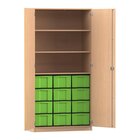 Flexeo Hochschrank Buche hell mit 3 groen Fchern, 12 groen Boxen grn, Tiefe: 60 cm, mit Schloss