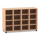 Flexeo Regal PRO, Buche hell, 4 Reihen, 16 Fcher, HxBxT: 99,1 x 143,9 x 48 cm, mit Rollen