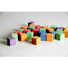 Farbige Würfel bunt 2x2x2 cm RE-WOOD®, 150 Stück im Baumwollbeutel