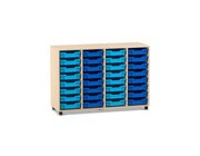 Flexeo Regal PRO wei, HxBxT: 99.1 x 143.9 x 48 cm, 4 Reihen, 32 kleine Boxen hellblau/dunkelblau, Sockel