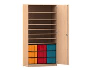 Flexeo Bastelschrank, Buche hell, 7 F�cher, 9 gro�e Boxen, HxBxT: 190x94,4x60 cm, Dreholive