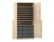 Flexeo Bastelschrank Julia, Ahorn honig, 9 groe transparente Boxen, 9 Fcher, Schloss, BxHxT: 94,4x143,9x48 cm