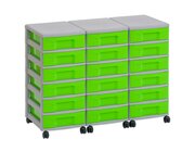Flexeo Container-System 3 Reihen, HxBxT: 66 x 90 x 38 cm, 18 kleine Boxen grn, Rahmen grau
