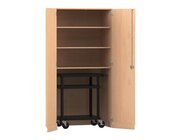 Flexeo Garagenschrank, 3 Fcher, 1 Transportwagen, Buche hell, HxBxT: 190 x 94,4 x 60 cm, Dreholive