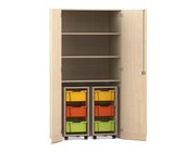 Flexeo Garagenschrank PRO, Ahorn, 2 Rollcontainer, 6 Boxen bunt, 3 Fcher, HxBxT: 190 x 94,4 x 60 cm