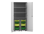 Flexeo Garagenschrank PRO, Dekor grau, HxBxT: 190 x 94,4 x 60 cm, 2 Rollcontainer, 8 Boxen Gr. S und M, dunkelgrn/hellgrn, Bogengriff mit Schloss