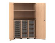 Flexeo Garagenschrank, Buche hell, HxBxT: 190x126,4x60 cm, 3 Rollcontainer mit Boxen transparent, Dreholive