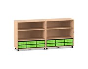 Flexeo Klappwagen Fahrbibliothek, Buche hell, Hhe 92,3 cm, 12 kleine Boxen grn