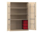 Flexeo Musikschrank, Ahorn honig, 4 Boxen rot, HxBxT: 190 x 126,4 x 60 cm, Schloss