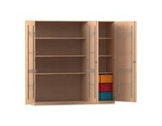 Flexeo Musikschrank, Buche hell, 6 groe Boxen bunt, Breite 190,5 cm, Schloss