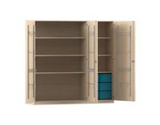 Flexeo Musikschrank, Ahorn Honig mit 6 groen Boxen blau, Schloss, (H x B x T): 190 x 190,5 x 60 cm