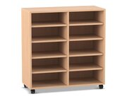 Flexeo Regal, Buche hell, 2 Reihen, 10 Fcher, HxBxT 98 x 94 x 40 cm, Rollen