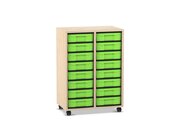 Flexeo Materialregal, Holzdekor Ahorn honig, HxBxT: 92,3x66,5x40,8 cm, 2 Reihen, 16 kleine Boxen grn, Rollen