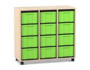 Flexeo Regal, Ahorn honig, HxBxT: 92,3 x 98,6 x 40,8 cm, 3 Reihen, 12 groe Boxen grn, Rollen