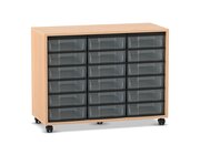 Flexeo Regal, Buche hell mit 3 Reihen, Boxen transparent, Rollen, HxBxT: 72,8x94,8x40,8 cm