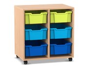 Flexeo Regal PRO, Buche hell, HxBxT: 76,7 x 73,1 x 48 cm, 2 Reihen, 6 groe Boxen Gre M bunt B, Rollen