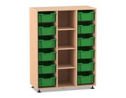 Flexeo Regal PRO, Buche hell, HxBxT: 143,9 x 108,5 x 48 cm, 3 Reihen, 12 große Boxen grün