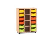 Flexeo Regal PRO, Buche hell, HxBxT: 143,9 x 108,5 x 48 cm, 3 Reihen, 12 groe Boxen bunt A, Sockel
