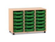 Flexeo Regal PRO, Buche hell, HxBxT: 76,7x108,5x48 cm, 18 kleine Boxen dunkelgrn, Rollen