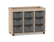 Flexeo Regal PRO, Eiche natur, HxBxT: 83,2x108,5x48 cm, 3 Reihen, 9 große Boxen, Rollen