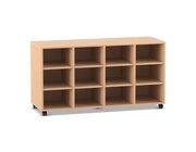 Flexeo Regal PRO, Buche hell, HxBxT: 76,7 x 143,9 x 48 cm 4 Reihen, 12 Fcher, mit Rollen