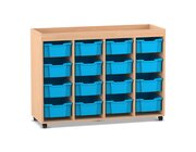 Flexeo Regal PRO, Buche hell, HxBxT: 105,6x143,9x48 cm, 4 Reihen, 16 groe Boxen hellblau, Stellfe