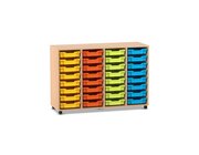 Flexeo Regal PRO, Buche hell, HxBxT: 99.1 x 143.9 x 48 cm, mit 4 Reihen und 32 kleinen Boxen bunt A, Sockel