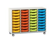 Flexeo Regal Pro mit Stahlrahmen, Dekor wei, 4 Reihen, 32 Boxen bunt A