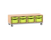 Flexeo Sitzregal PRO Buche hell, Stahlrahmen, HxBxT: 42,9 x 143,9 x 48 cm, je 4 groe und kleine Boxen hellgrn