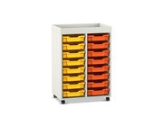 Flexeo Regal PRO, 2 Reihen, Dekor wei, 16 kleine Boxen bunt A, Aufkantung, HxBxT: 105,6 x 73 x 48 cm Rollen