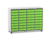 Flexeo Regal Dekor grau, HxBxT: 92,3 x 130,7 x 40,8 cm, 4 Reihen, 32 kleine Boxen grn, Rollen