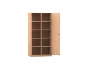 Flexeo Schrank, Buche hell, 10 Fcher, Mittelwand, 2 Tren, Bogengriff mit Schloss, HxBxT: 190 x 126,4 x 40 cm