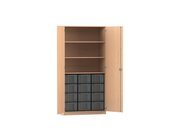 Flexeo Hochschrank Buche hell, HxBxT: 190x94,4x50 cm, 3 groe Fcher, 12 groen Boxen transparent, Dreholive
