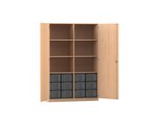Flexeo Hochschrank mit Drehtren, Buche Hell, HxBxT: 190x126,5x50 cm, 12 groe Boxen transparent, Dreholive