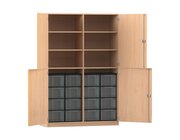 Flexeo Halbtrenschrank Buche hell, HxBxT: 190 x 126,4 x 50 cm, 16 Boxen transparent, Dreholive