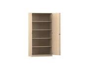 Flexeo Hochschrank mit Drehtren, Ahorn honig, 4 Fachbden, HxBxT: 94,4 x 190 x 40 cm, Bogengriff mit Schloss