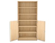 Flexeo Halbtrenschrank, Ahorn honig mit 6 Fchern und 2 Halbtren, HxBxT: 190 x 94,4 x 40 cm, Bogengriff mit Schloss